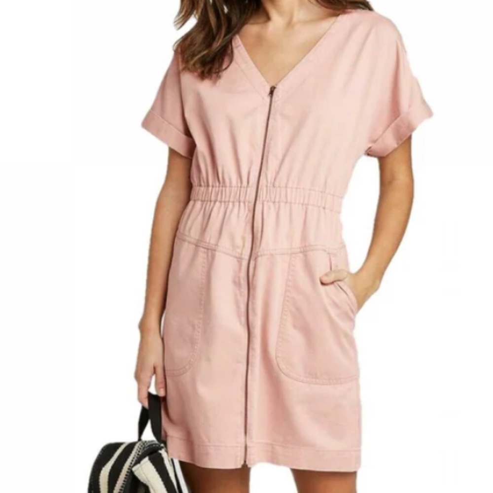 UNIVERSAL THREAD WOMEN'S SHORT SLEEVE ZIP UP ELASTIC WAIST DRESS
